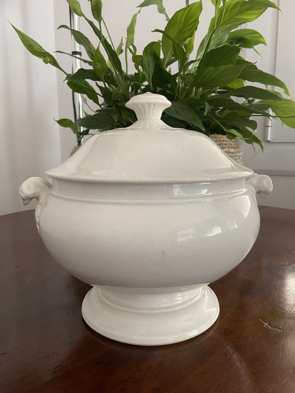 Sopera redonda en porcelana blanca.