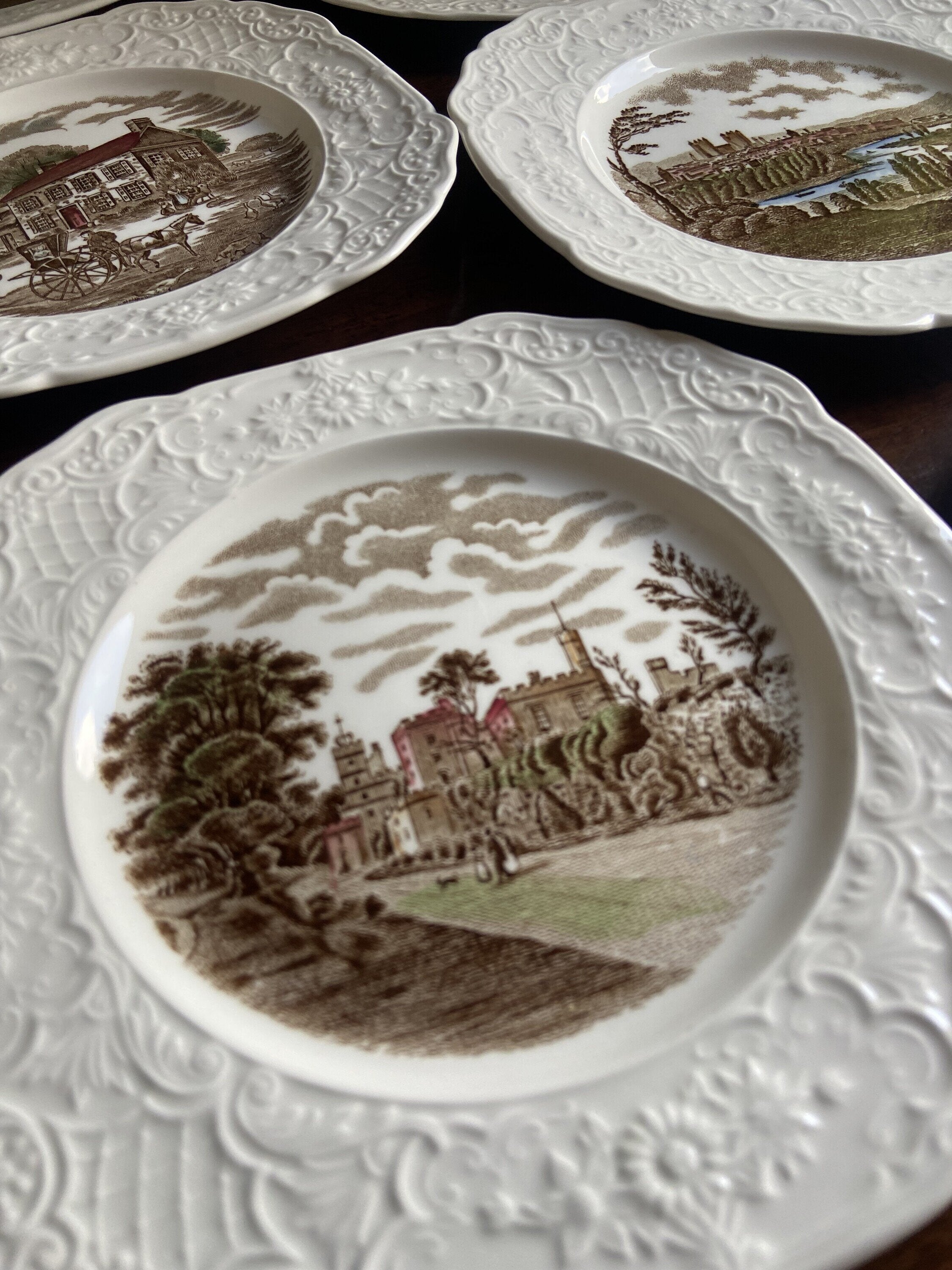 12 platos merienda en loza inglesa "Johnson Bros" (mod.Historic Scenes).