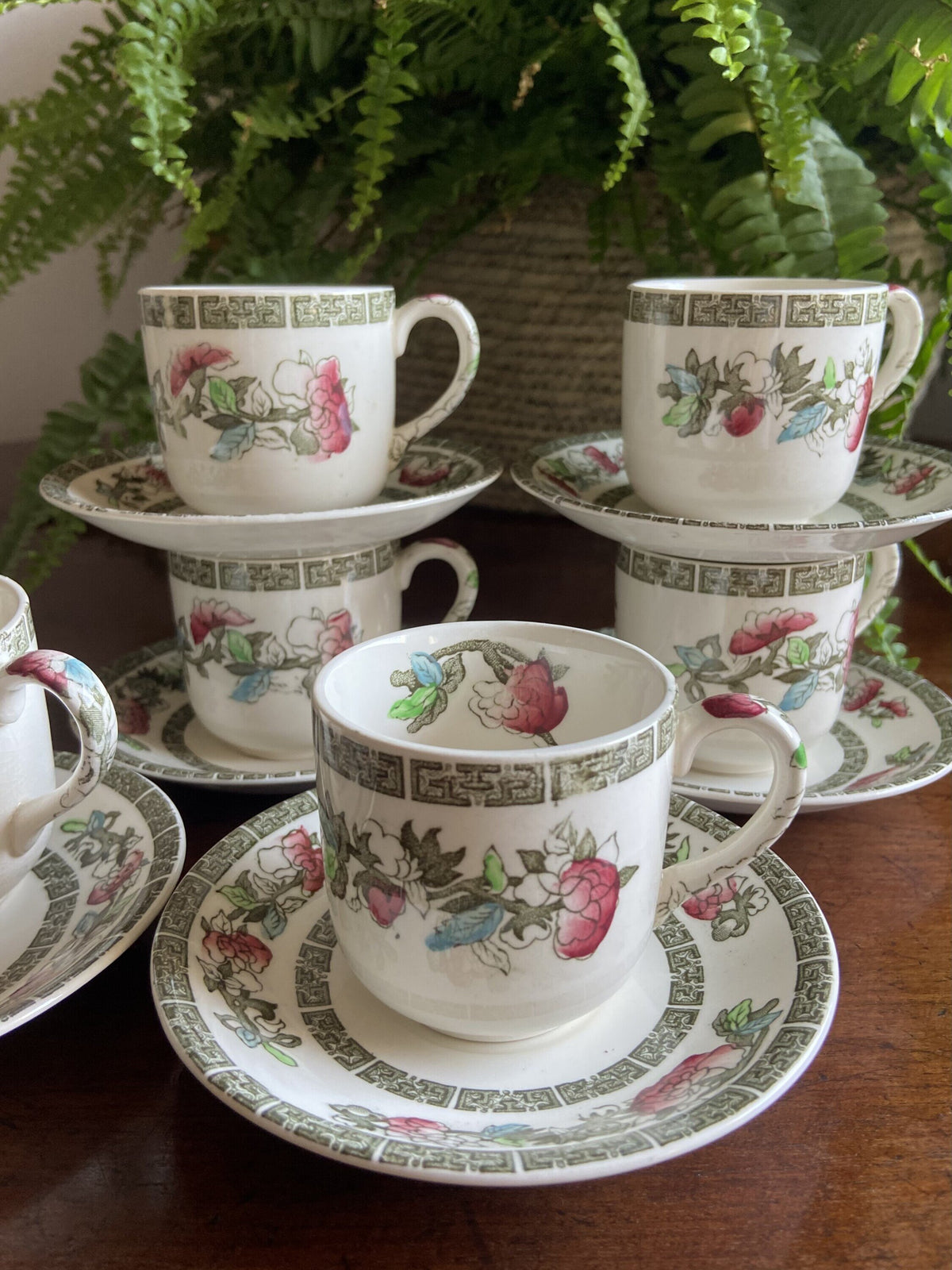 6 tazas de café en loza inglesa "Johnson Bros" (mod. Indian tree)