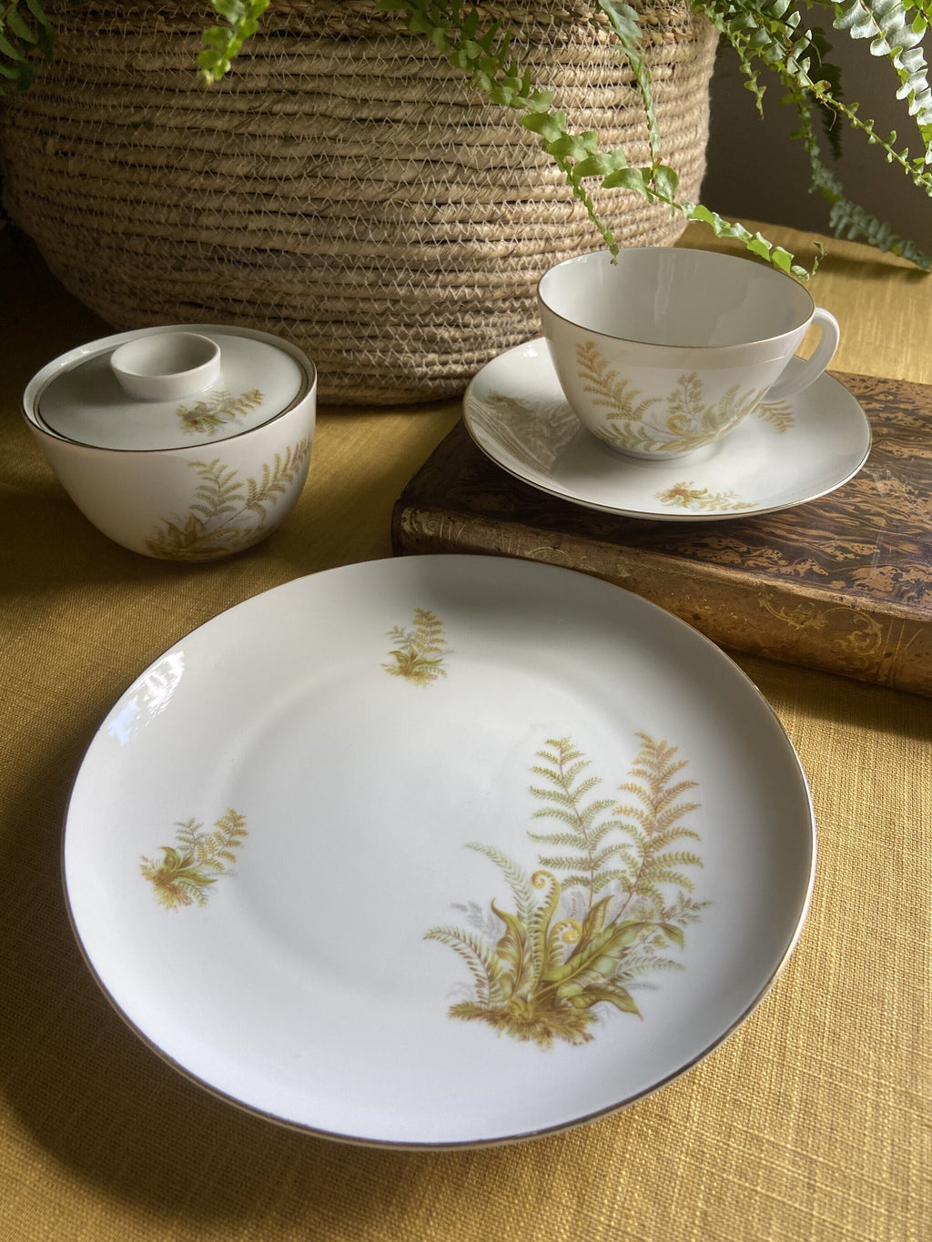 5 tazas de té/desayuno y 6 platos de merienda en porcelana suiza "Langenthal"