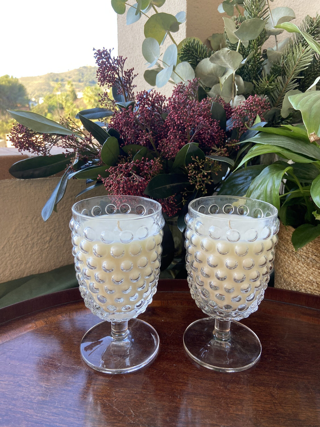 Copa vela de cristal con bolas.