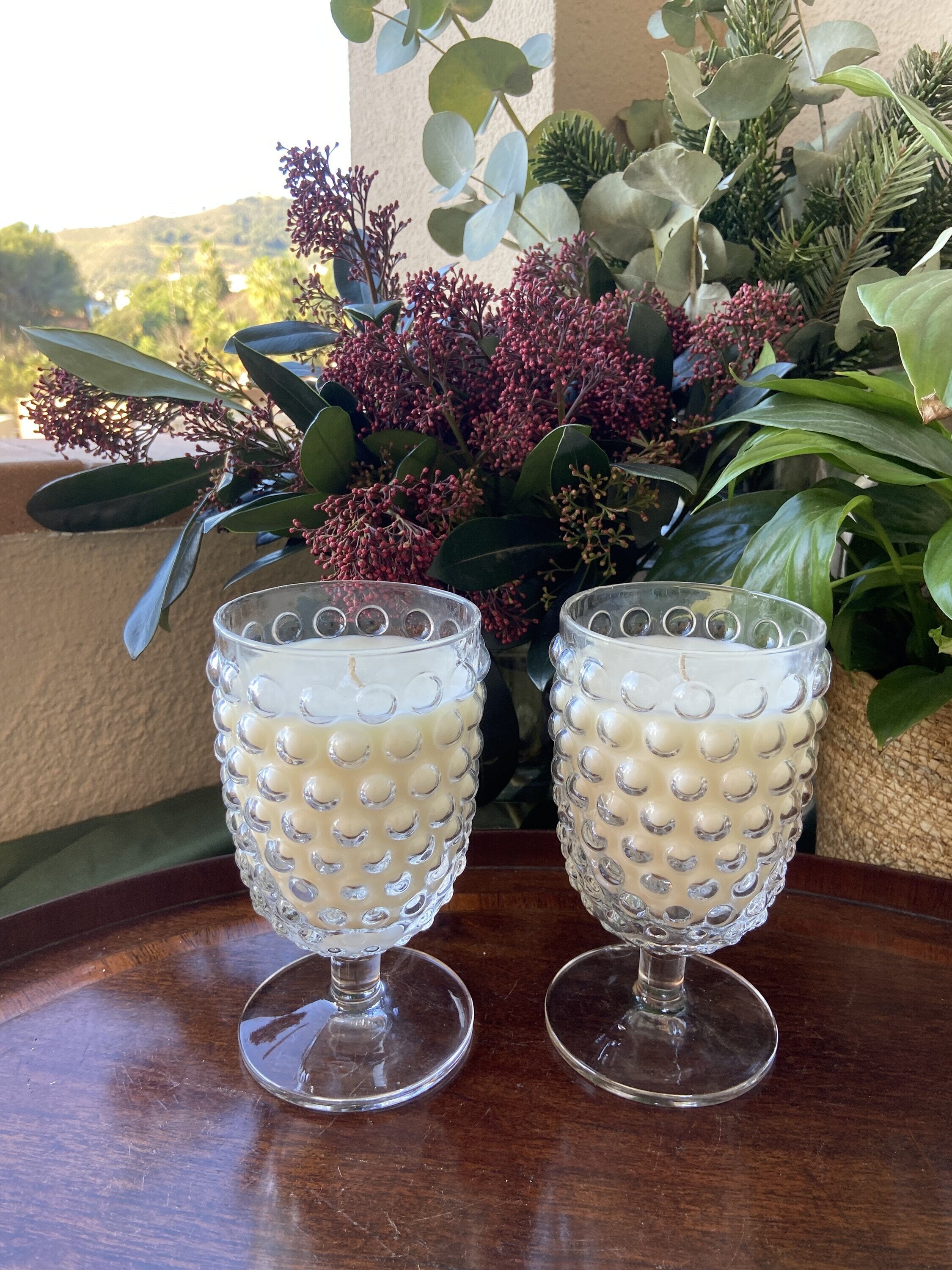 Copa vela de cristal con bolas.