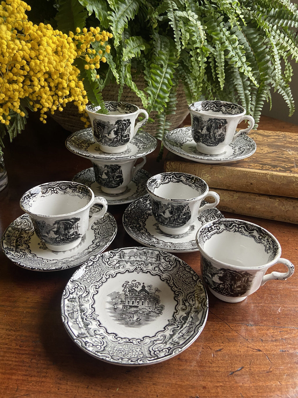 6 tazas de café en loza "Pickman S.A.Sevilla" Cartuja