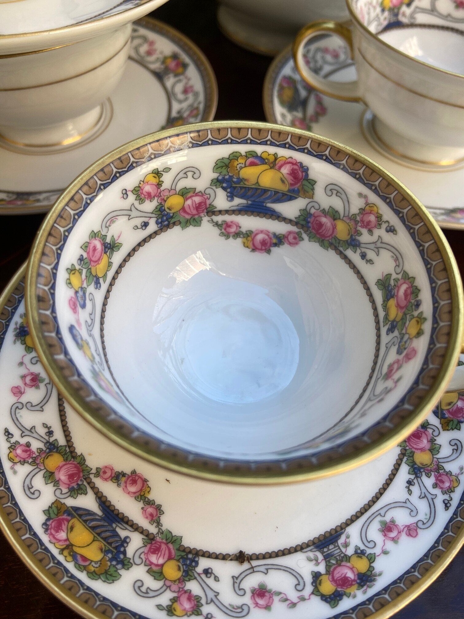 6 tazas de café y azucarero en porcelana alemana "Rossenthal"