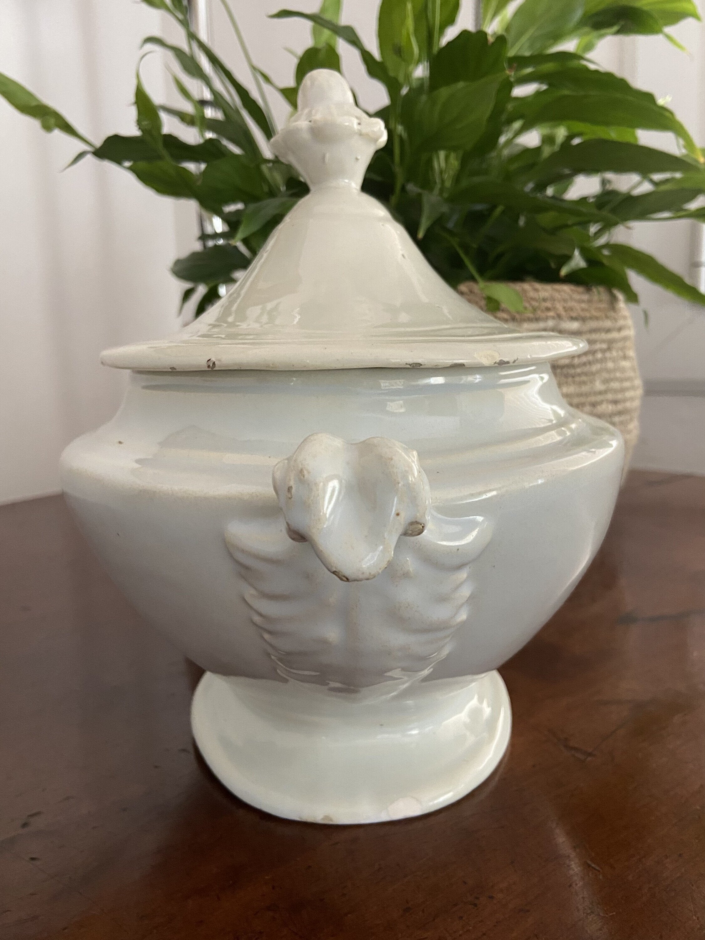 Sopera ovalada con engalba en blanco.