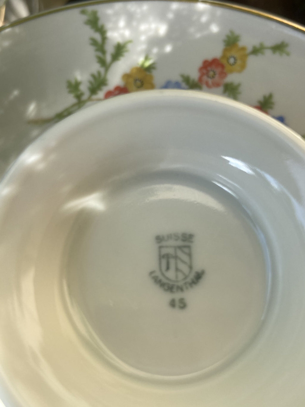 Juego de té y 6 platos de merienda en porcelana suiza "Langenthal"