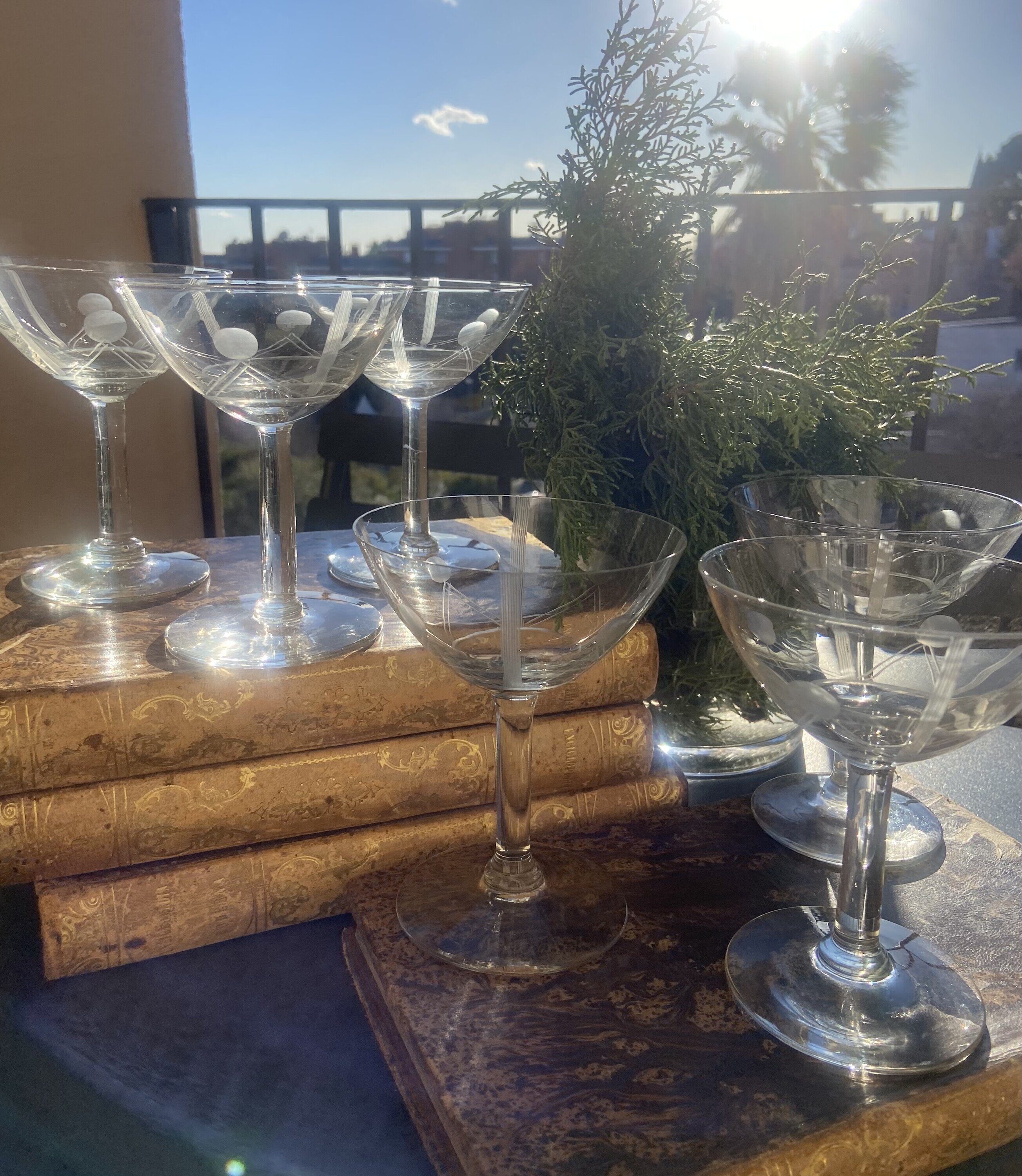 6 copas cava en vidrio tallado