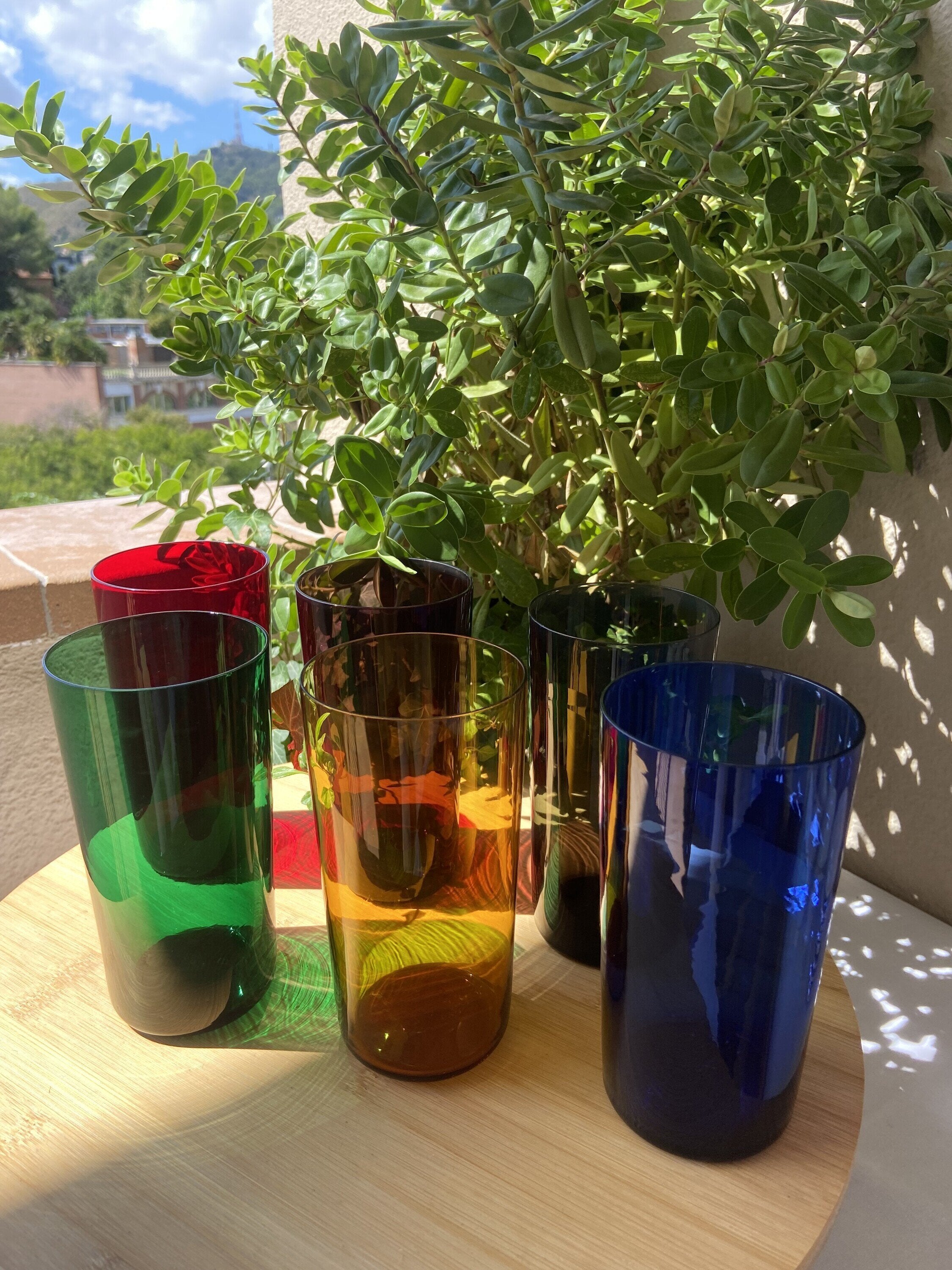 6 vasos refresco en diferentes colores