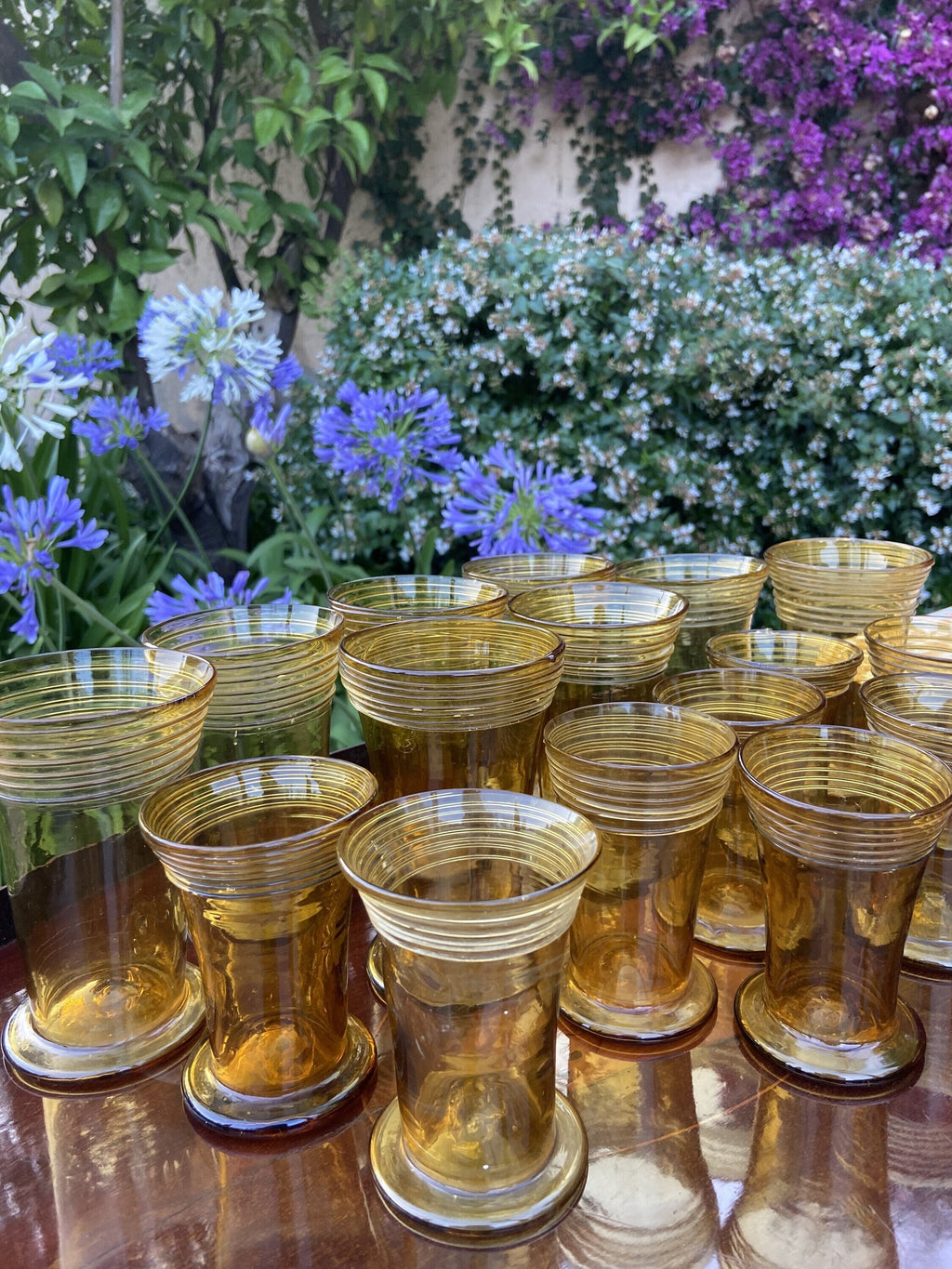 8 vasos agua/8 vasos vino mallorquin "Gordiola", soplado a mano.
