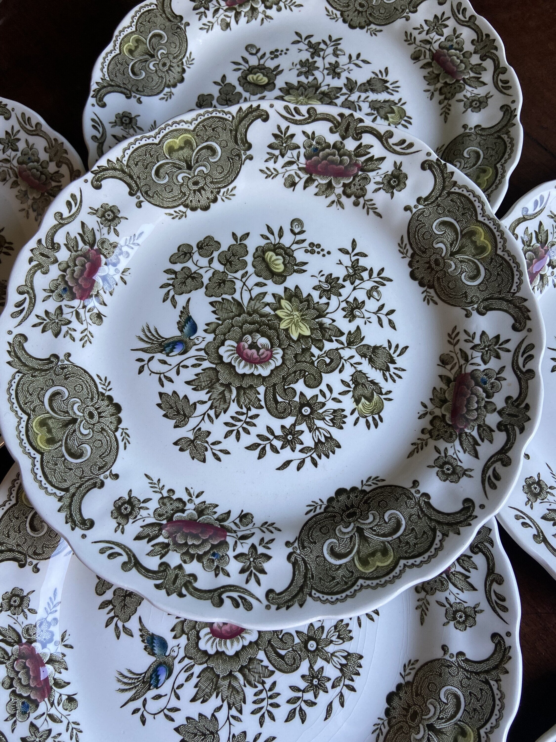 6 platos postre en loza inglesa "Ridway" (mod. Windsor).