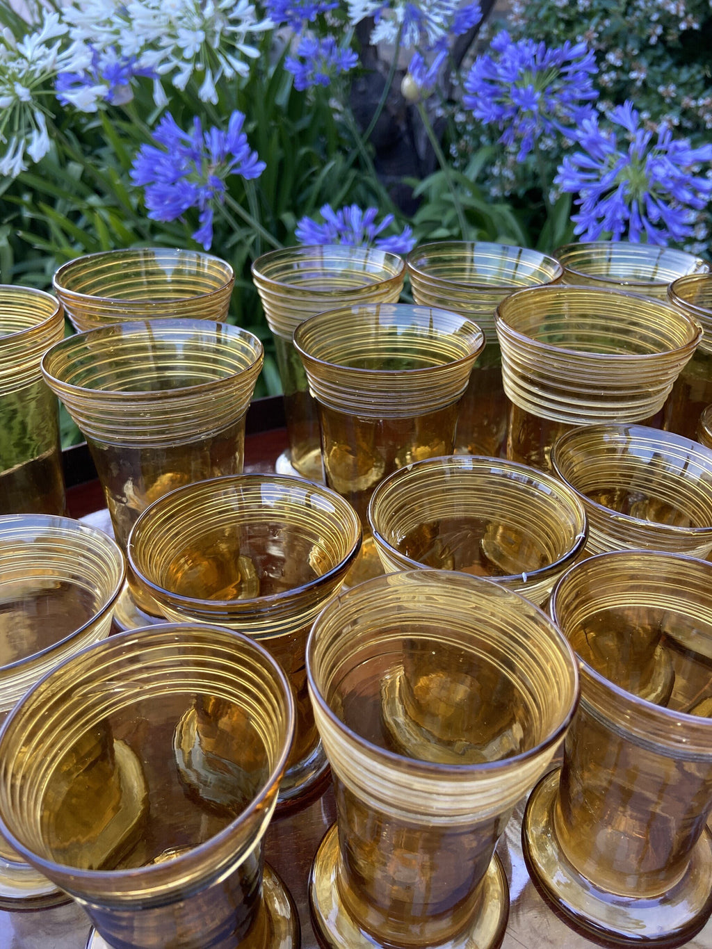8 vasos agua/8 vasos vino mallorquin "Gordiola", soplado a mano.