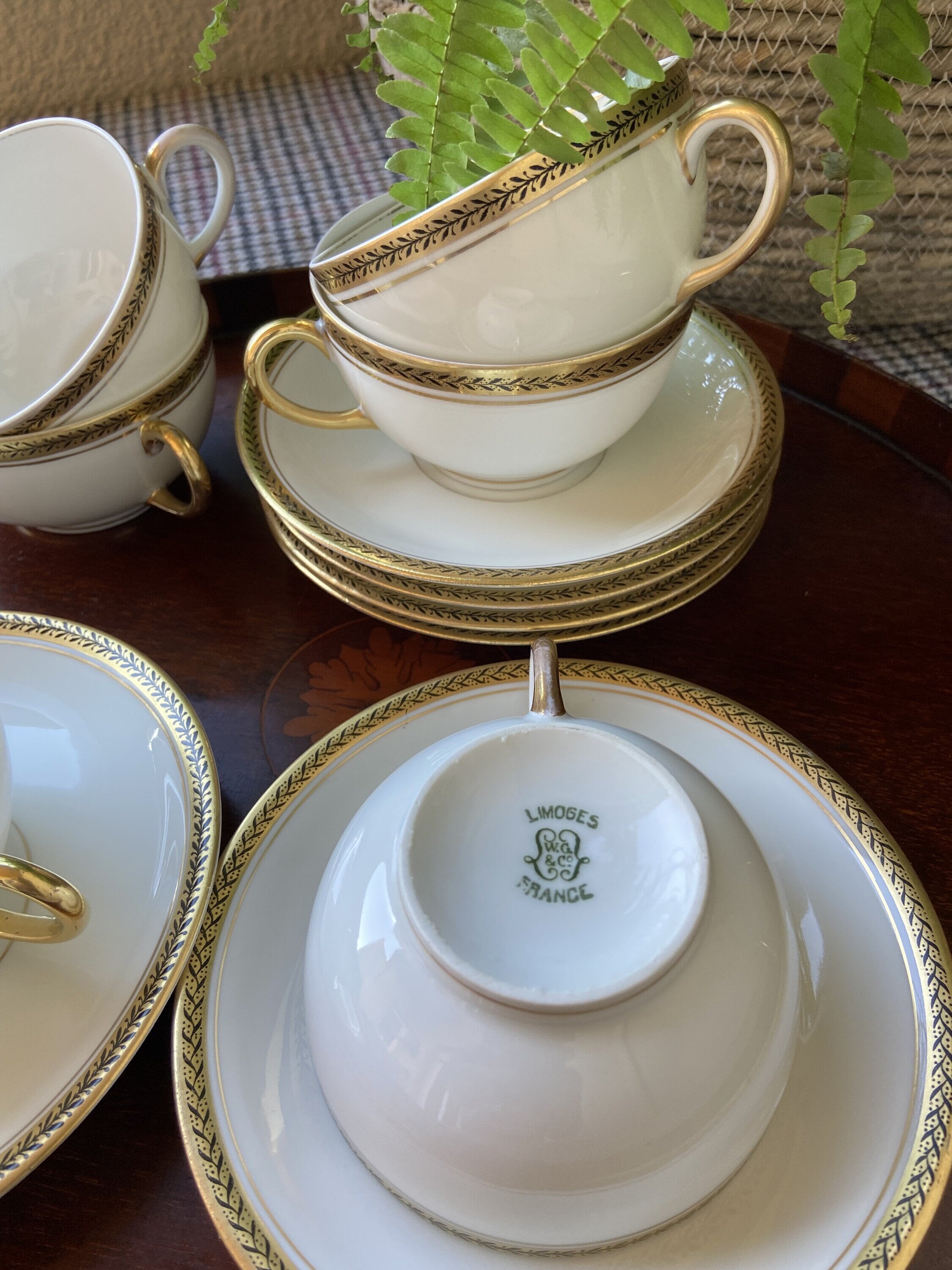6 tazas té en porcelana francesa de Limoges "W.G & Cª"