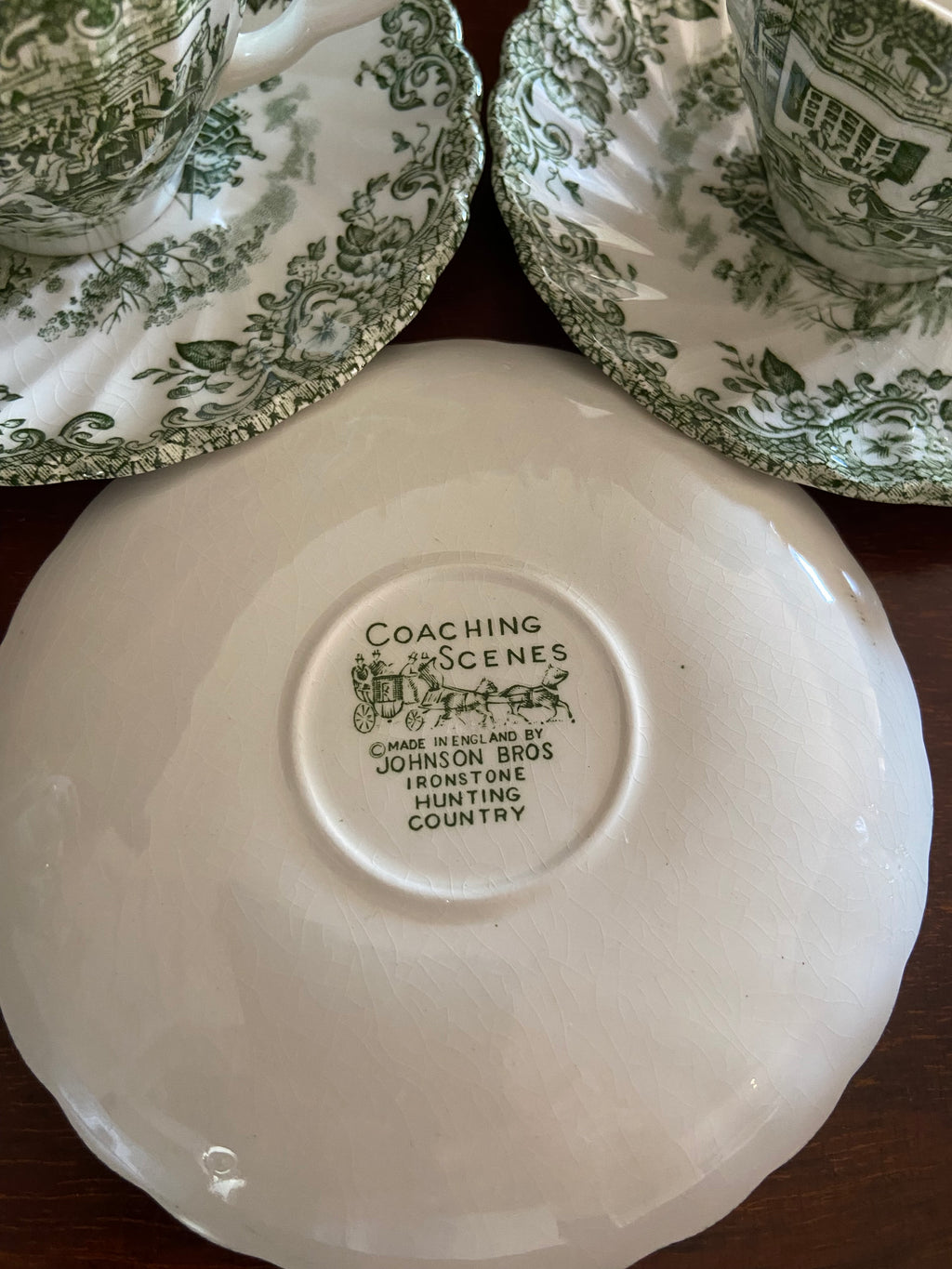 6 tazas de café en loza inglesa "Johnson Bros" (mod. Coaching Scenes)