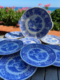 Bandeja redonda con asas y 8 platos de merienda en loza alemana "Villeroy & Boch"