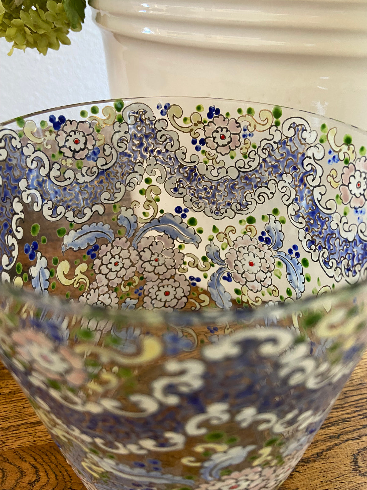 Vaso grande/florero en cristal pintado a amano.