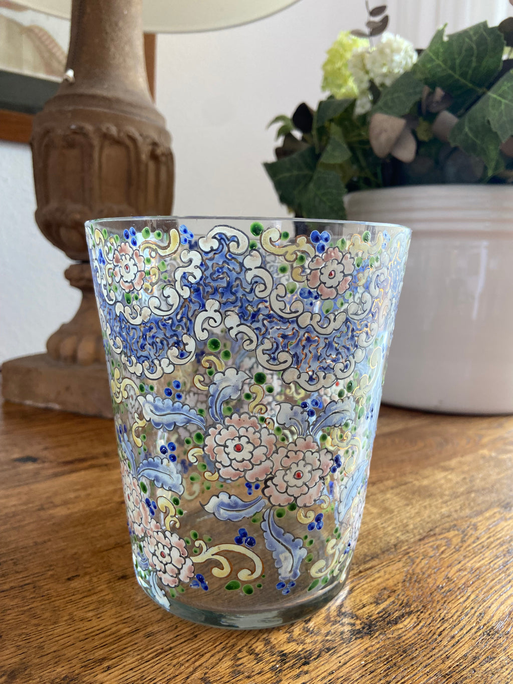 Vaso grande/florero en cristal pintado a amano.
