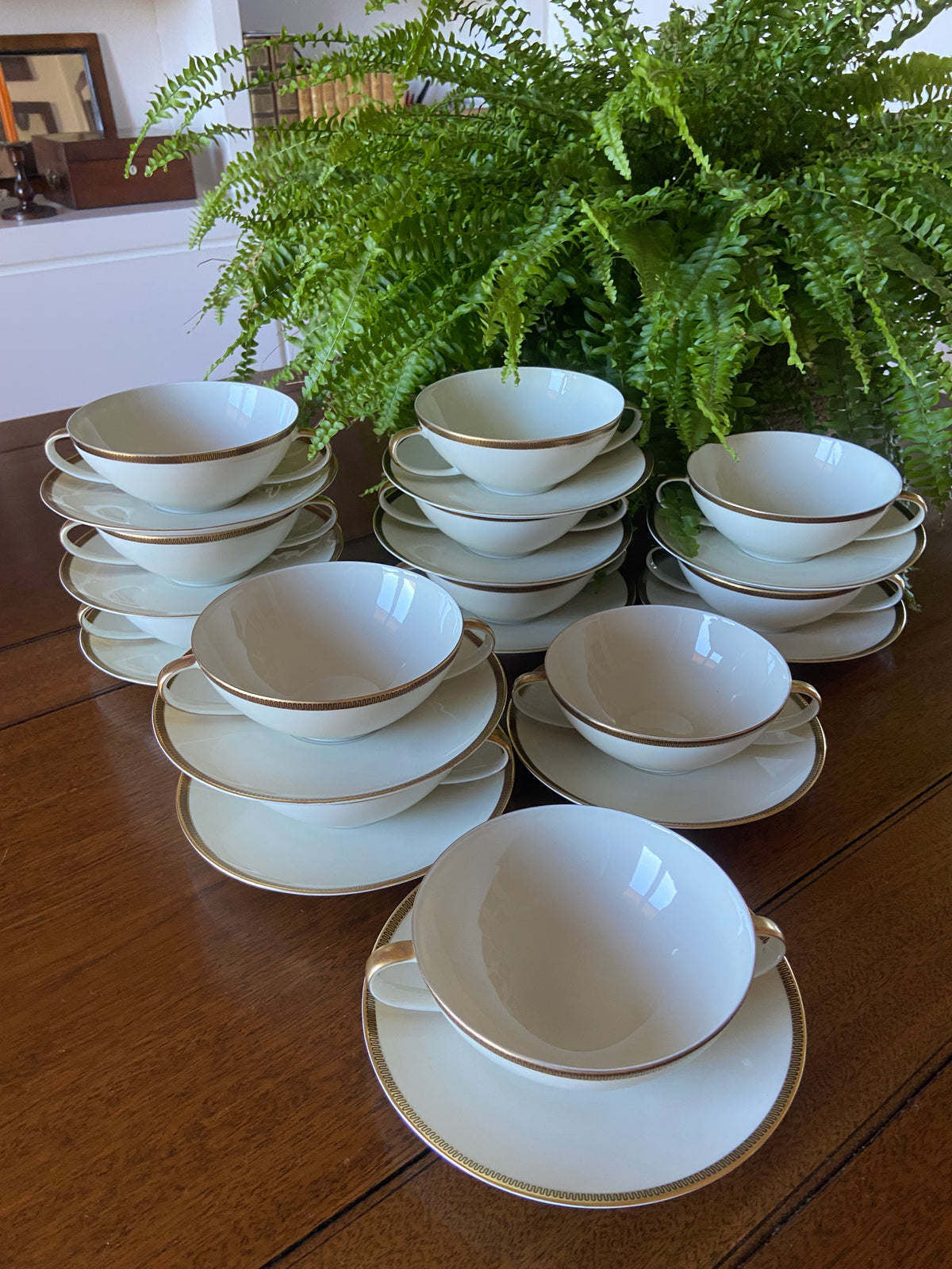 12 tazas consomé en porcelana alemana "Johnn Haviland" Bavaria