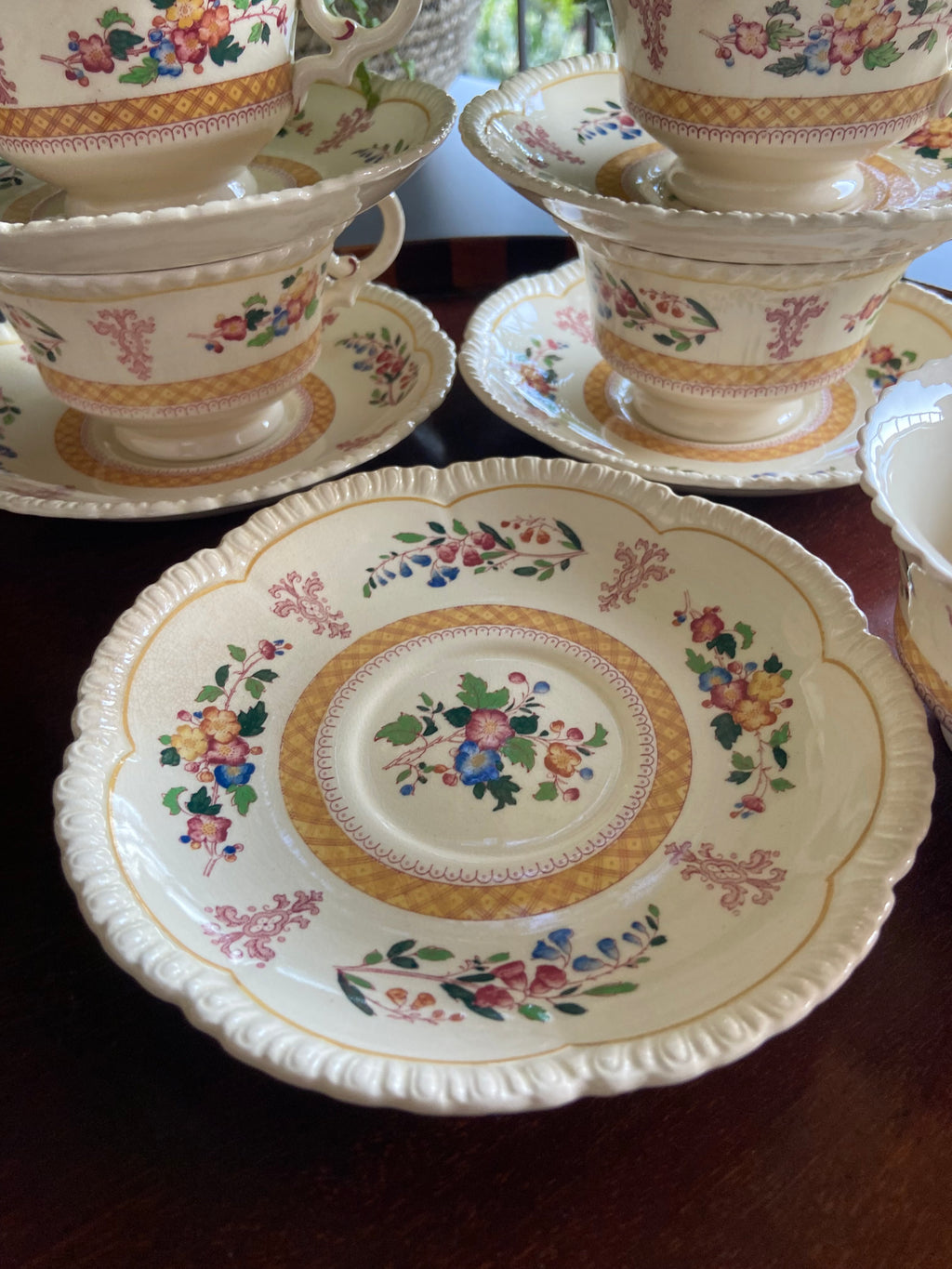 7 tazas té/desayuno en loza inglesa "Royal Couldon"