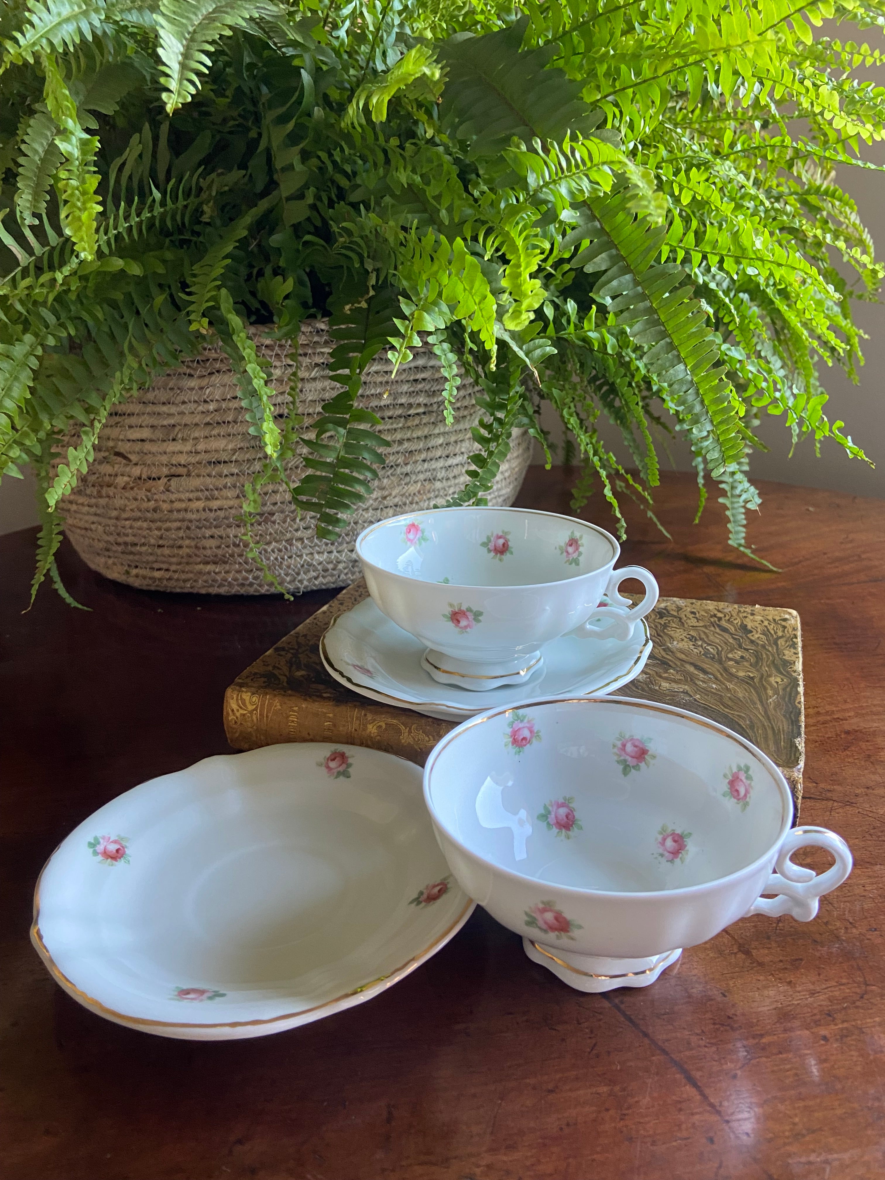 Pareja de tazas té/desayuno en porcelana "Hispania", Manises Valencia