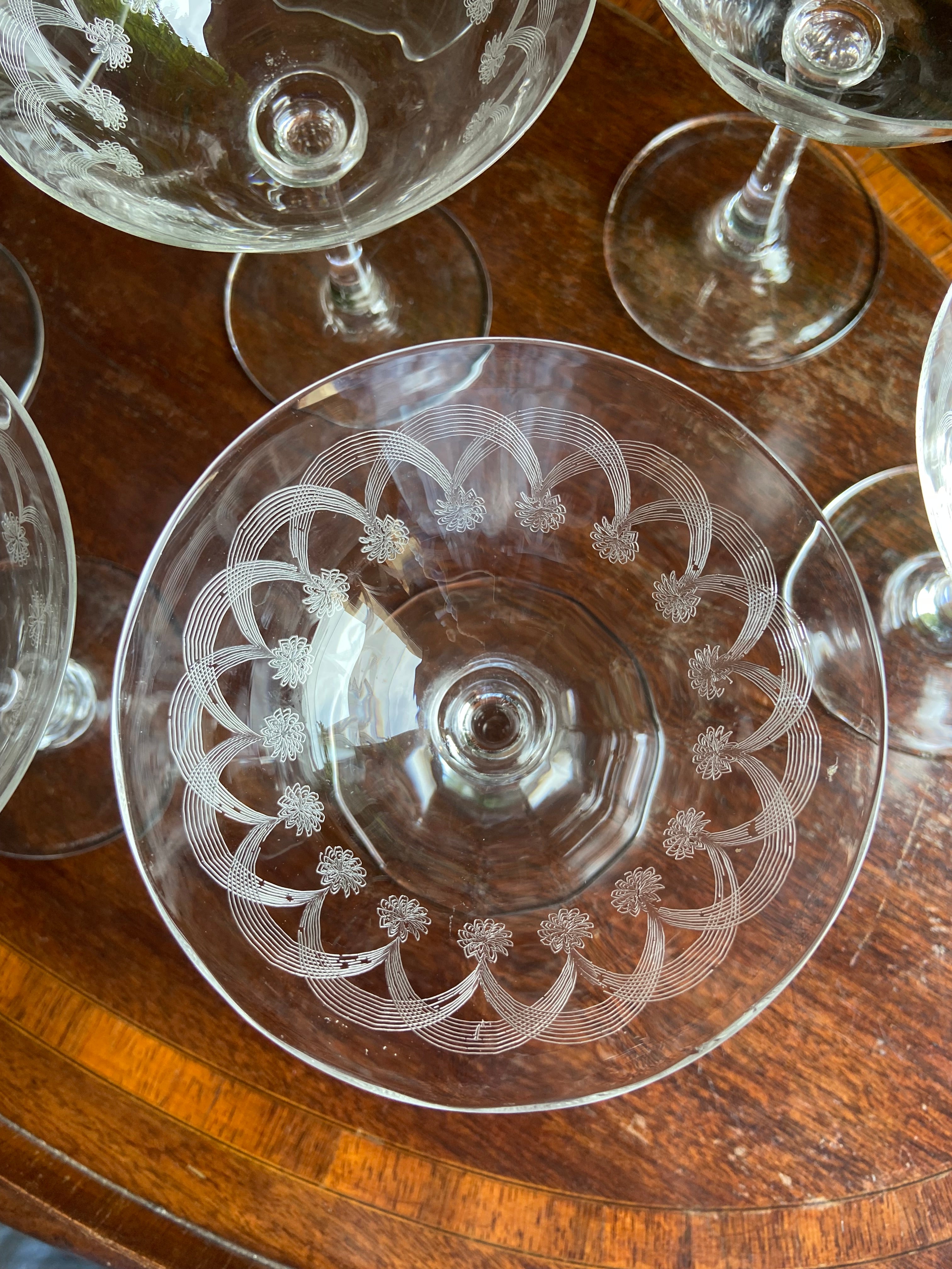 8 copas cava/postre en cristal serigrafiado