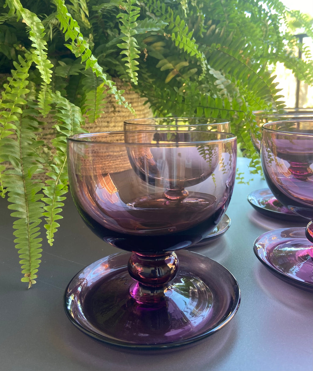 6 copas en vidrio para postres color malva