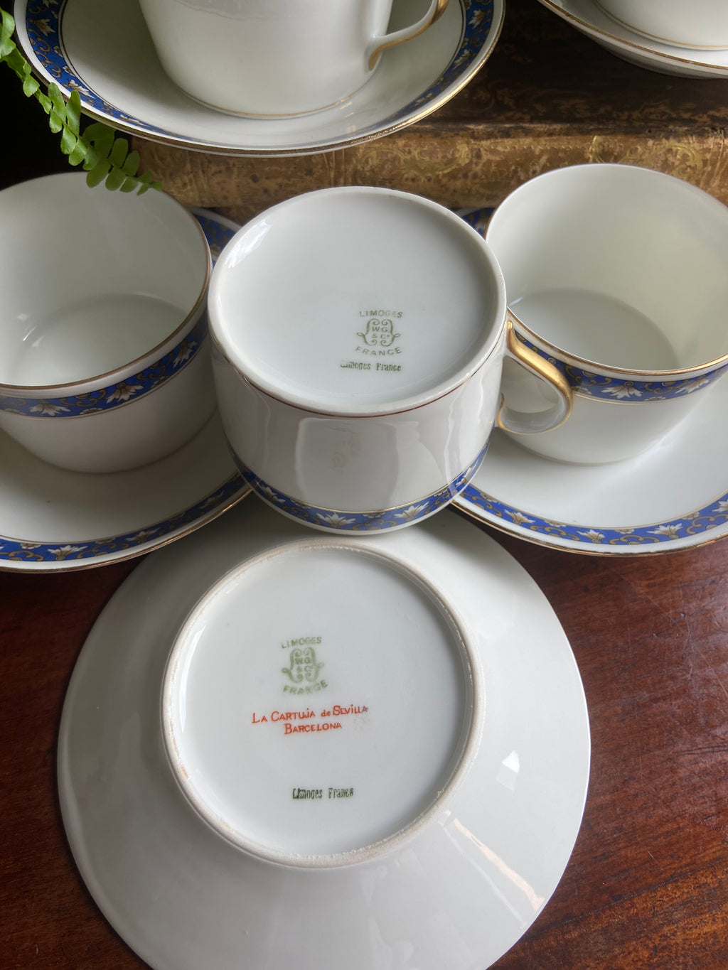 6 tazas de té en porcelana francesa de Limoges "W.G. & Cia"