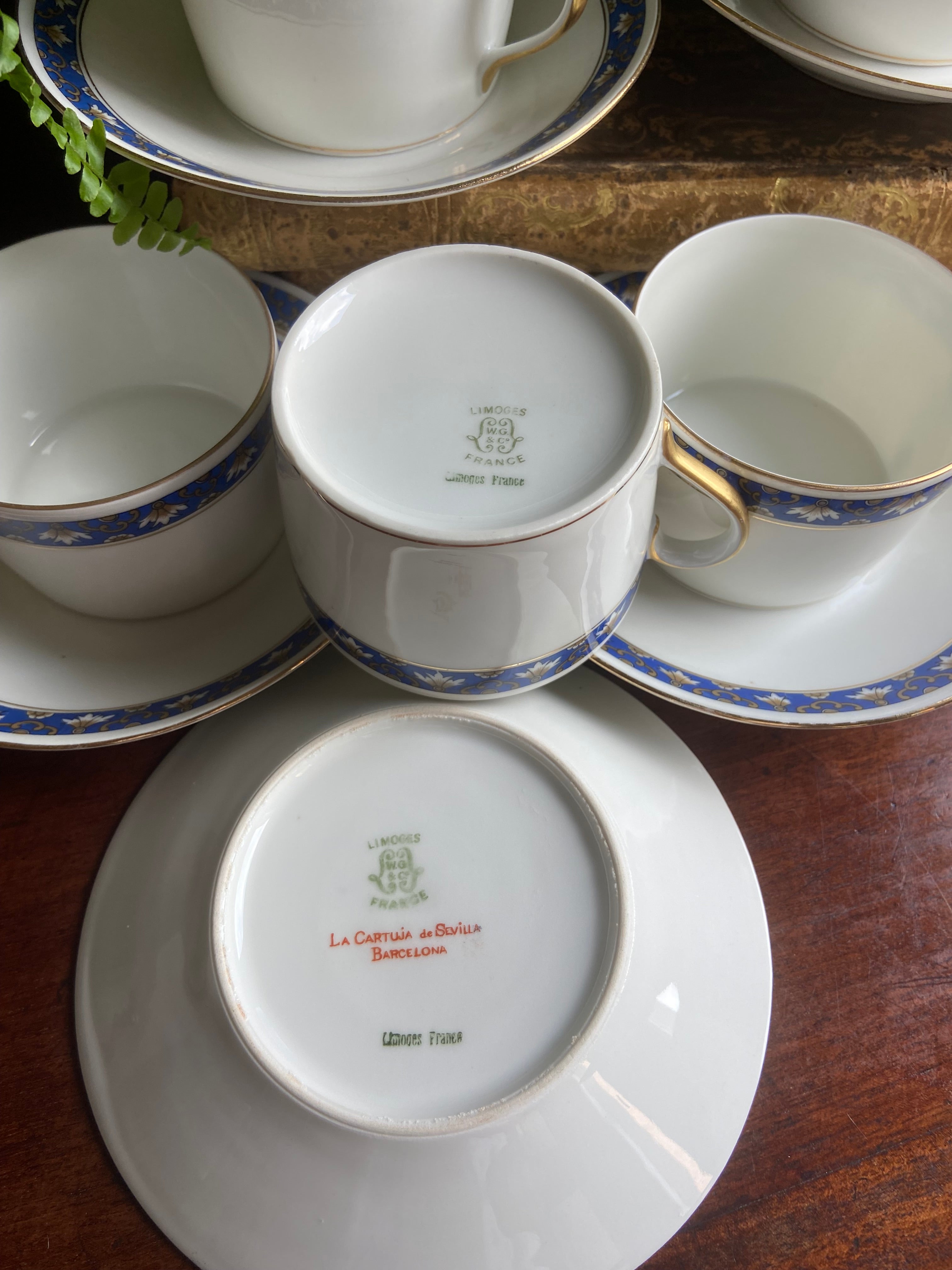 6 tazas de té en porcelana francesa de Limoges "W.G. & Cia"