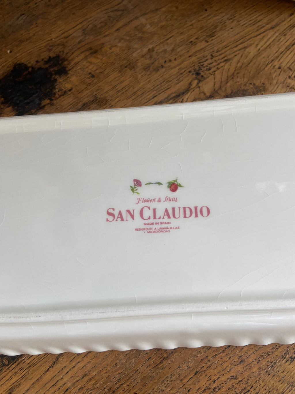 Fuente rectangular de cake en loza "San Claudio" (mod. Flowers & Fruits)