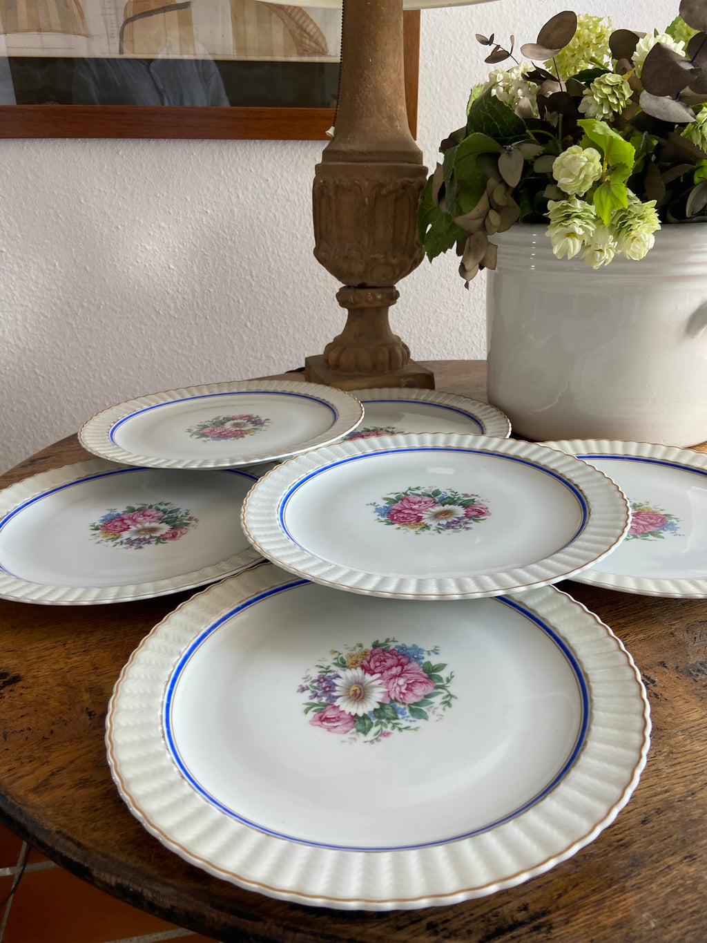 6 platos llanos en porcelana francesa de Limoges "Bernardaud & Cia"