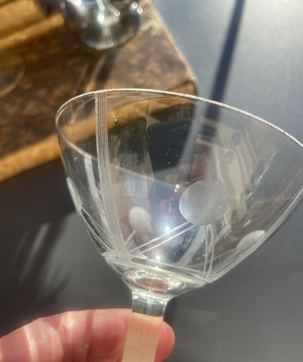 6 copas cava en vidrio tallado