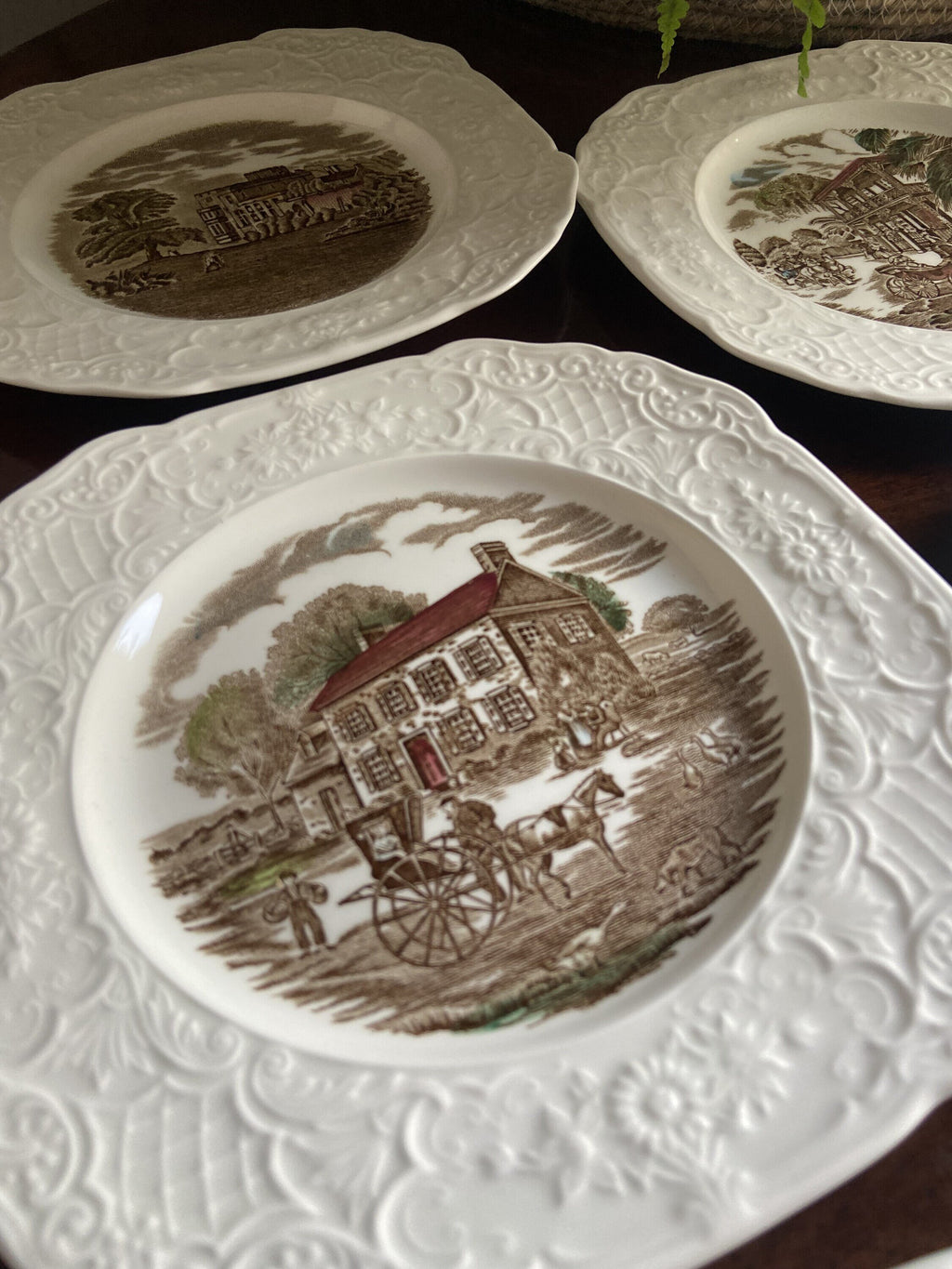 12 platos merienda en loza inglesa "Johnson Bros" (mod.Historic Scenes).