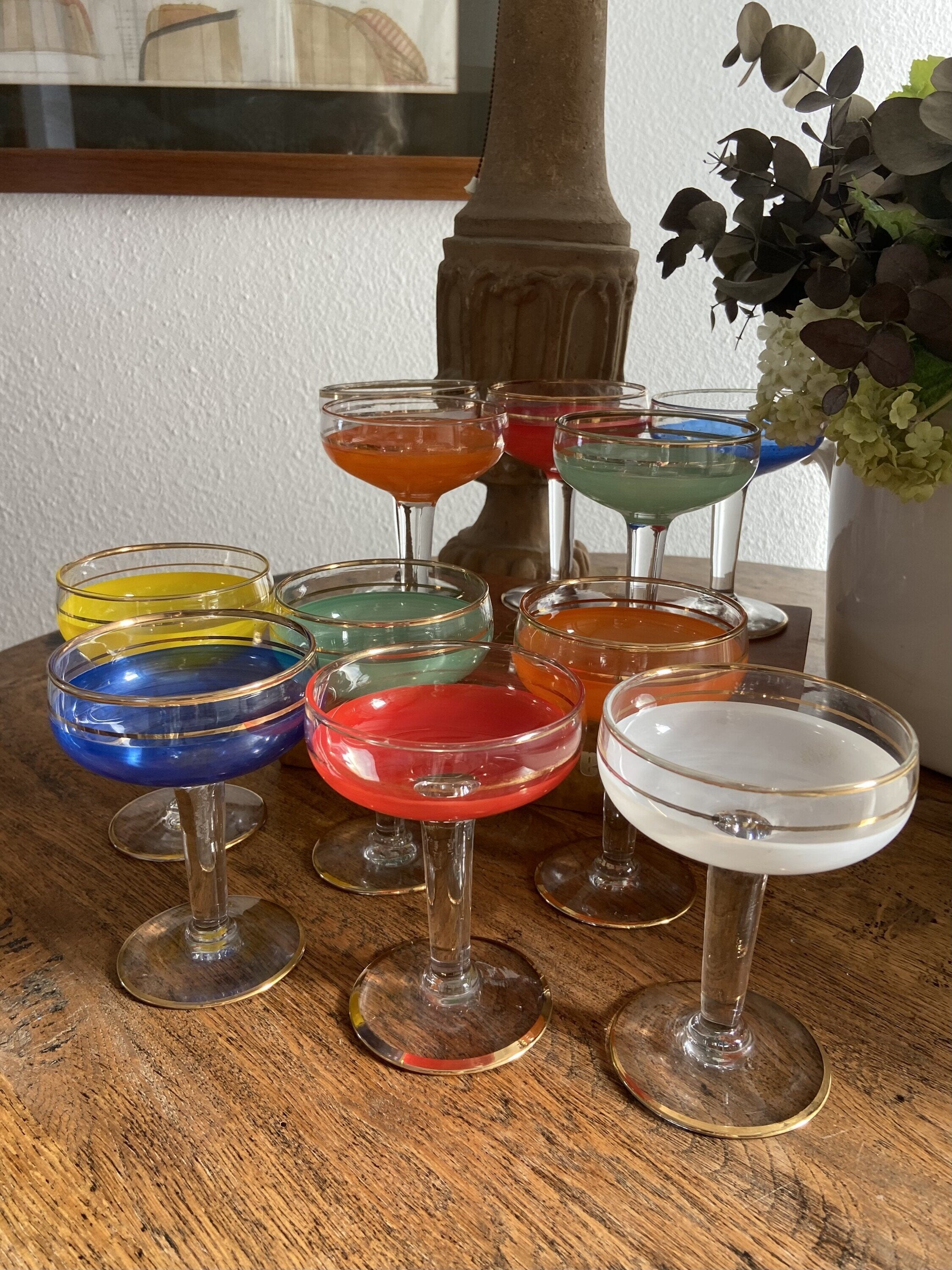 11 copas cava/postre en diferentes colores.