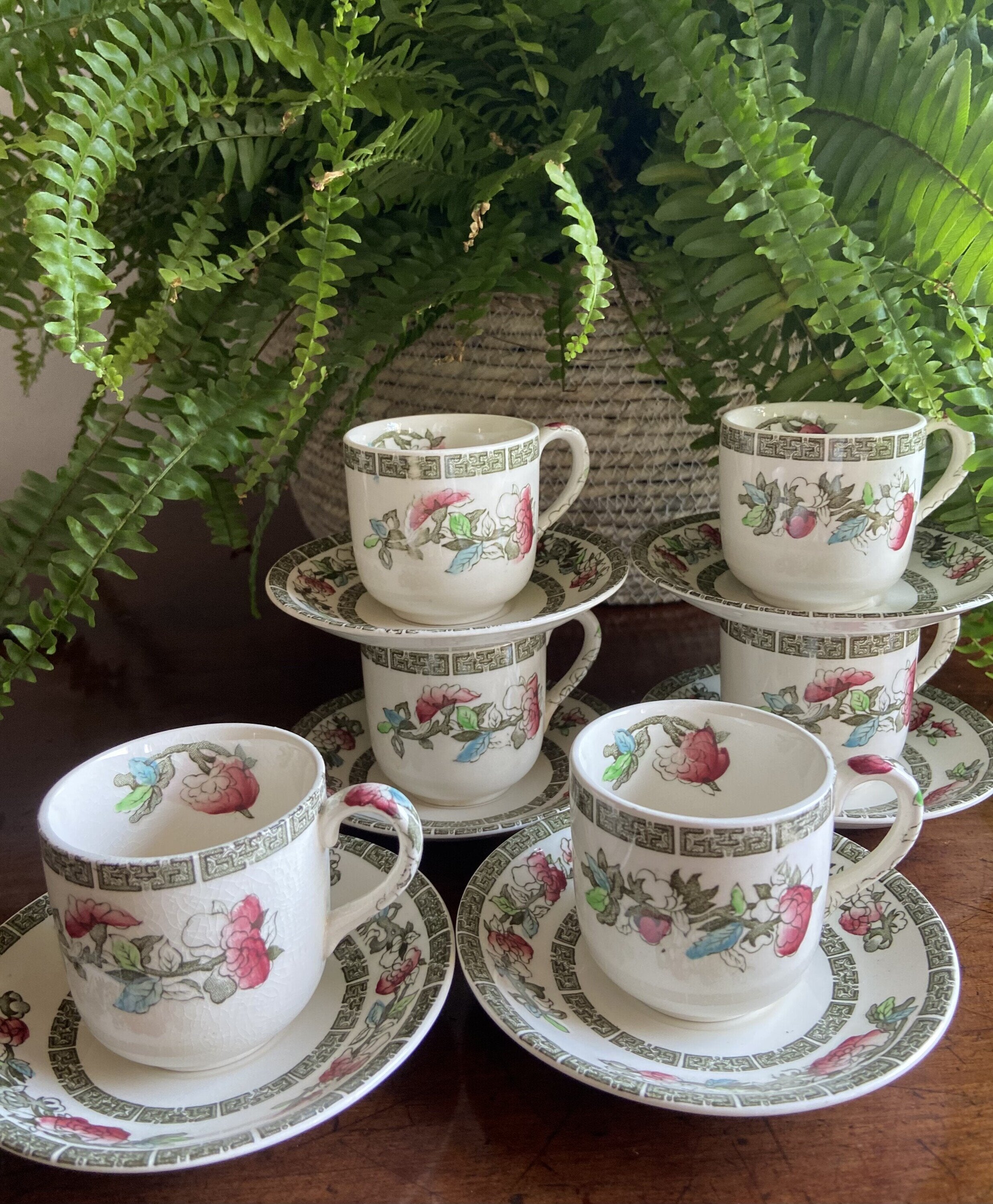 6 tazas de café en loza inglesa "Johnson Bros" (mod. Indian tree)