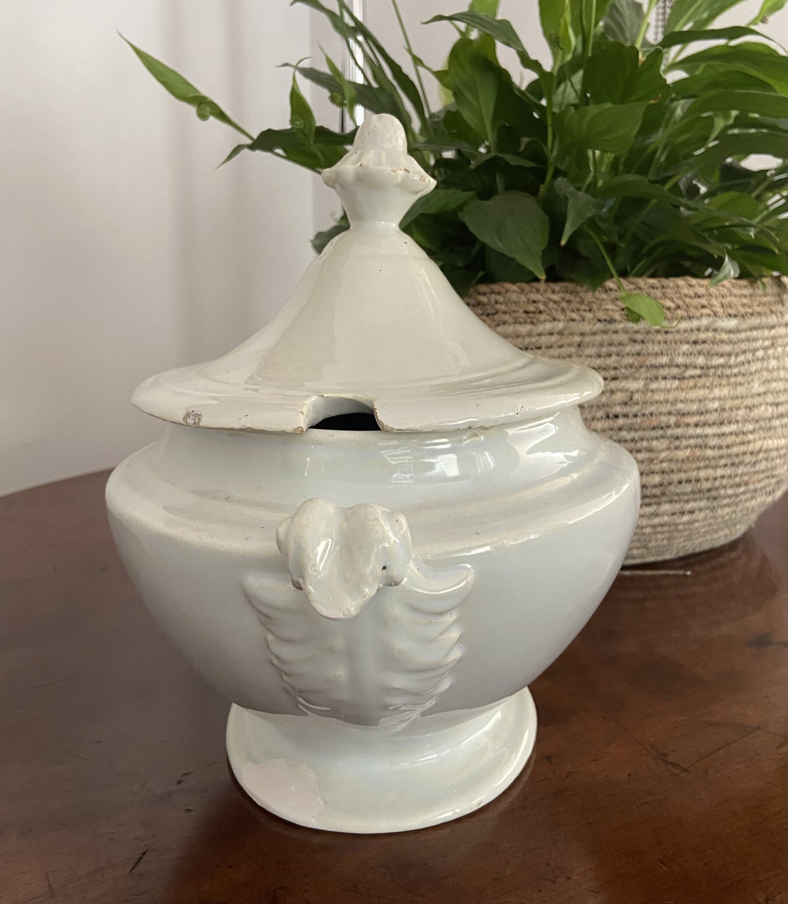Sopera ovalada con engalba en blanco.
