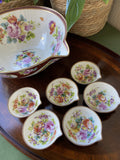 Bol y 6 boles pequeños en porcelana alemana "Meissen".