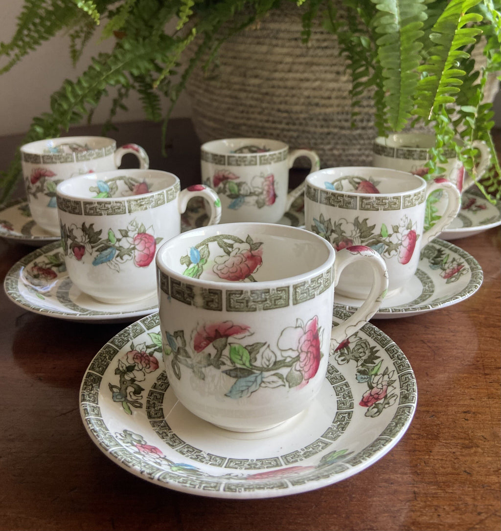 6 tazas de café en loza inglesa "Johnson Bros" (mod. Indian tree)