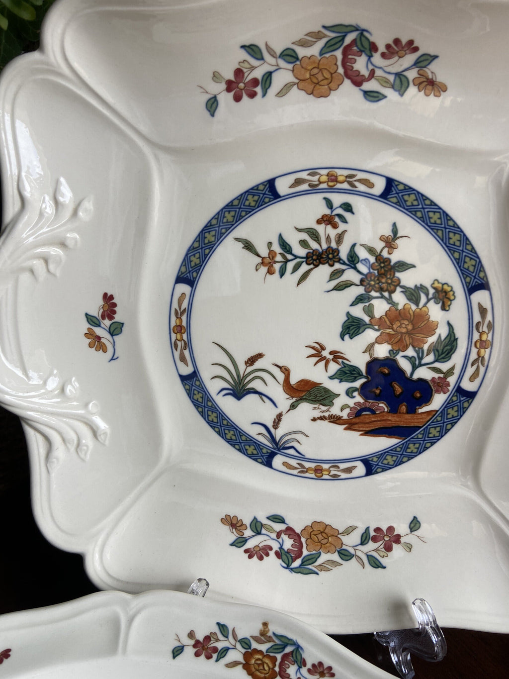 Fuente pastas cuadrada y bol en porcelana inglesa "Wedgwood".